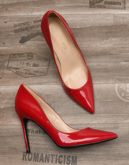 red coated high heels pointed toe trans