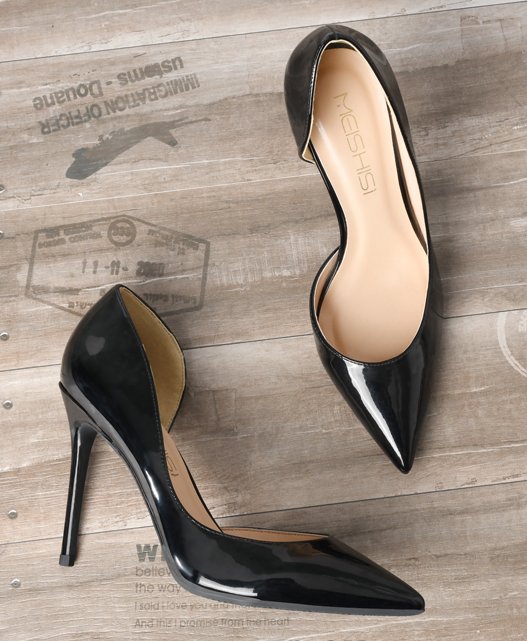 Black patent high heel pumps for trans people