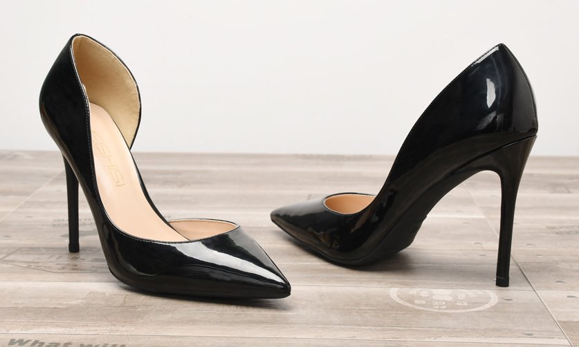 Black patent high heel pumps for transgender