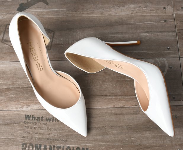 White patent high heel pumps trans girl