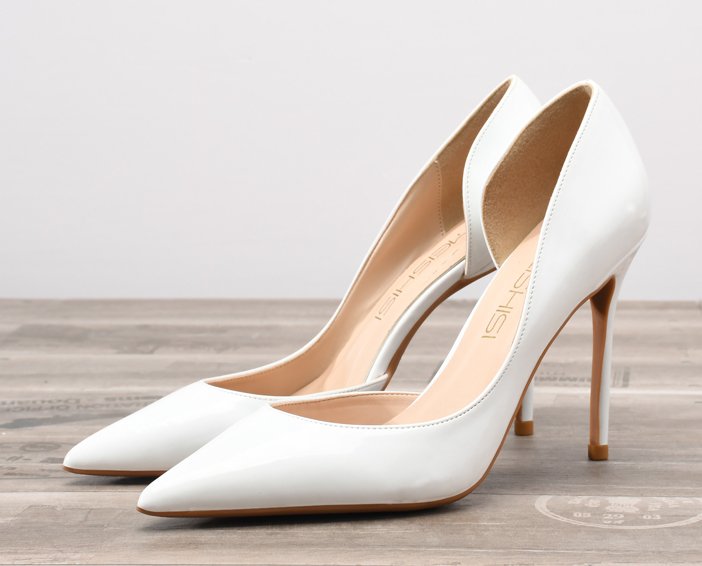 White patent high heel pumps fake girl