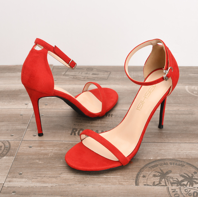 Red stiletto sandal ankle strap plus size inexpensive