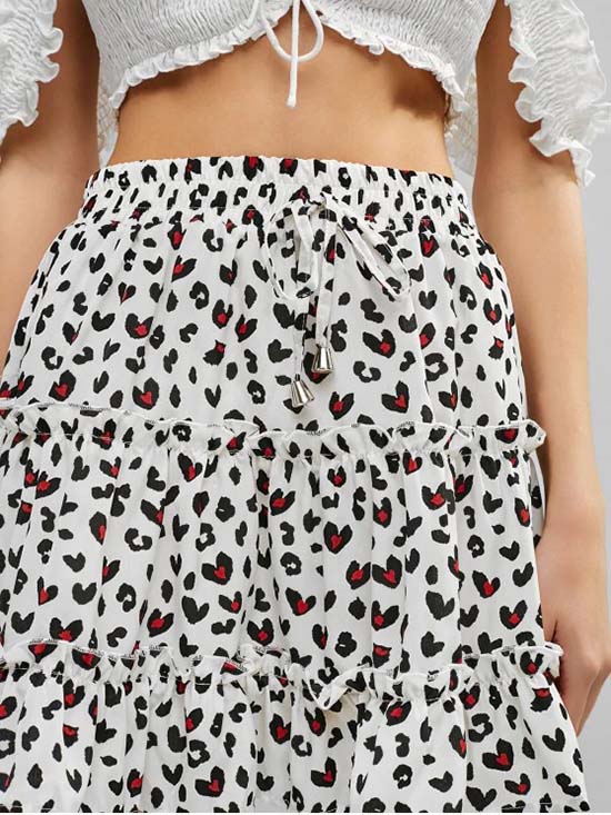 White High-Waist A-Line Smocked Tiered Skirt