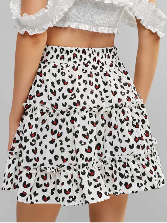 White High-Waist A-Line Smocked Tiered Skirt