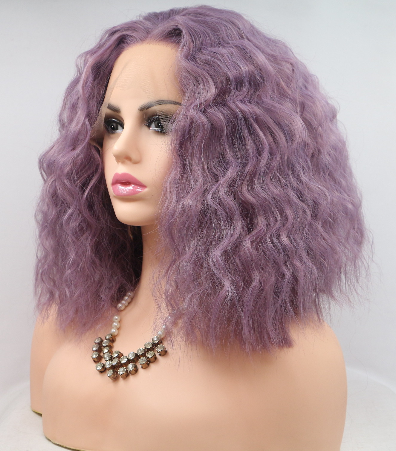 Light purple lace front curly shoulder length lace wigs - Super X Studio