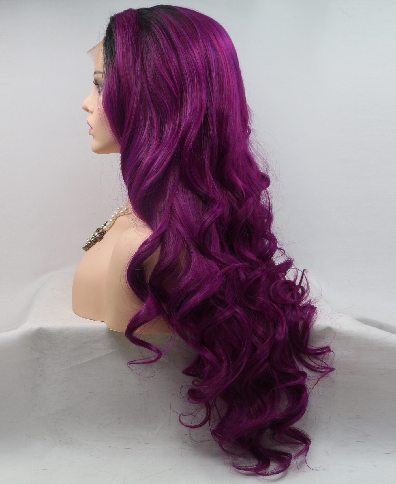 deep purple long length lace wigs