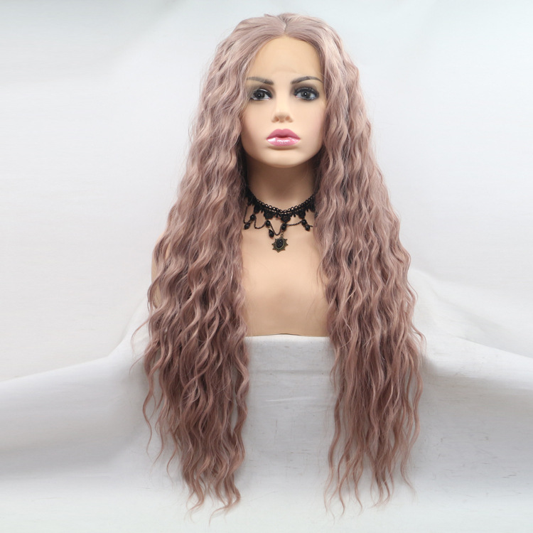 Affordable lace front light pink wavy long wigs