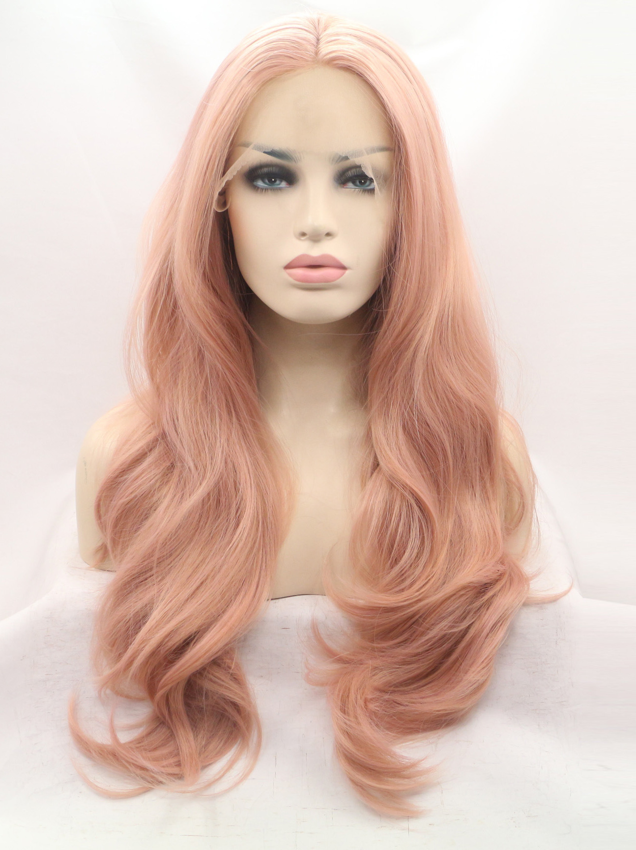Light color lace front wavy long wig affordable