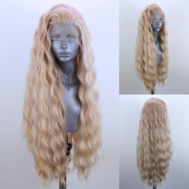 Curly blonde lace front long wigs inexpensive